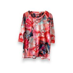 Soft Surroundings Color Watercolor Floral 3/4 Sleeve Sweater